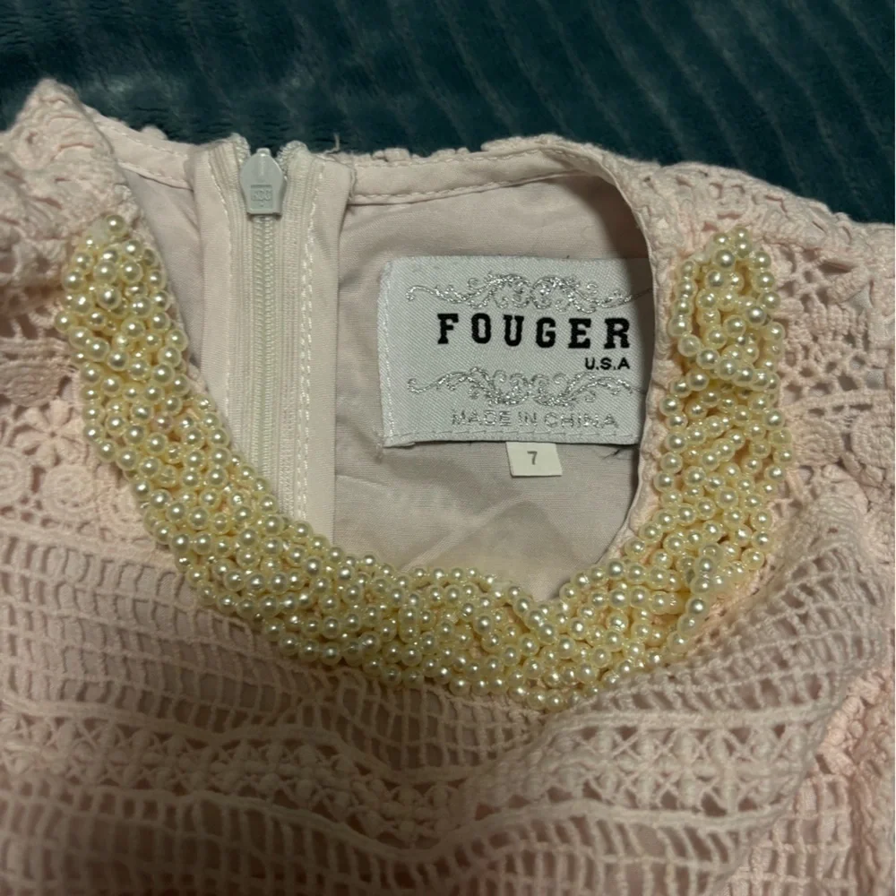 FOUGER USA lace beaded collar top